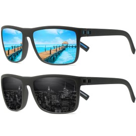 Perfectmiaoxuan Polarised Sunglasses Men Women for Driving Cycling Fishing Summer Travel Holiday Lightweight TR90 Retro Rectangular Aviator Glasses UV Protection, Blue and black