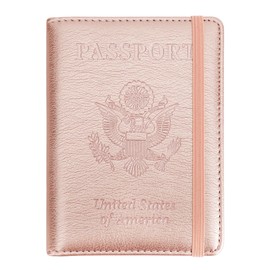 Passport Holder for Travel Essentials, Passport Cover Wallet Passport Holders for Women Men, PU Leather Passport Book Card Case with Pen Holder for Family Travel Must Haves Accessories, Rose Gold