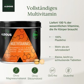 Multivitamin Tablets High Dose - 500 Tablets | + 1 Year | Vitamin C, D, E, A, B Vitamins, Biotin, Folic Acid, Calcium, Zinc, Selenium | Immune System, Energy & Metabolism | Multivitamin Complex