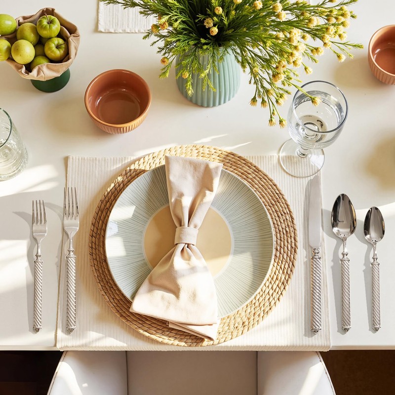 KINGSTONE Retro Rope-Pattern Silverware Set, 5-Piece Flatware Set Cutlery Set