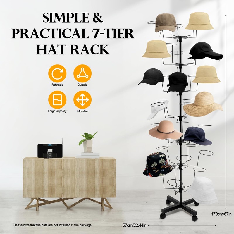 Cbhfmljd Floor Stand 7 Tier 35 Hats Rotating Hat Display