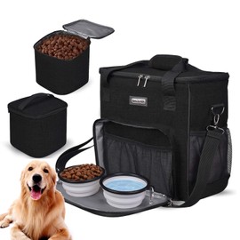 BAGLHER | Dog Travel Bag, Pet Travel Bag（All Pet Travel Supplies）, with 2 Pet Food Containers and 2 Collapsible Silicone Bowls; Essential Kits for Pet Travel.Black