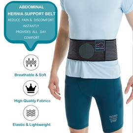 Umbilical hernia belt for men and women - Hernia support for men with compression pad (inguinal, femoral, incisional) - Abdominal binder post surgery and postpartum (Black, Small/Medium (Pack of 1))