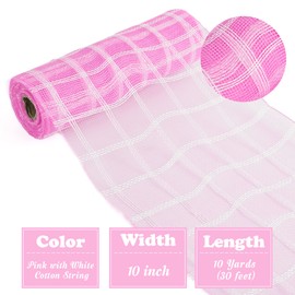 HUIHUANG Pink Mesh Ribbon Check Deco Mesh 10 inch Rolls, Decorative Mesh Ribbon for Wreaths, Deco Fabric Mesh 10 Yards for Christmas Tree Decoration, Swags, Garland and Bows, Floral Bouquet