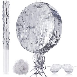 Ferraycle Disco Ball Small Pinata with Pinata Stick Blindfold and Confetti, Silver Foil Pinatas for Birthday Party, Small Pinata for Kids Adults Retro Birthday Game Party Decorations Supplies Favors