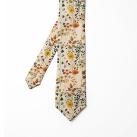 Ambesonne Necktie, Vintage Autumnal Wild Flowers, 3.7", Amber Paprika and Slate Blue