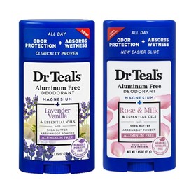 Dr. Teals Deodorant Variety Gift Set (2 Pack, 2.65oz Ea.) - Vanilla Lavender & Rose & Milk - Essential Oils, Shea Butter & Magnesium Help Absorb Moisture & Keep Skin Clean & Healthy