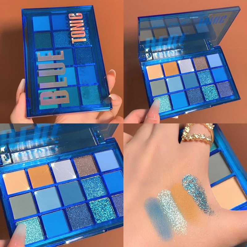15 Colors Blue Eyeshadow Palette - Glitter Blue Eye shadow/Navy