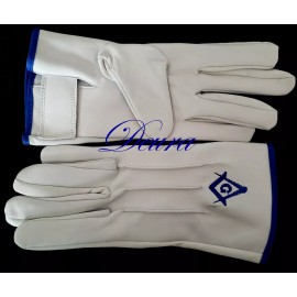 Masonic EMBROIDERED White LAMB SKIN SOFT Gloves Blue G Square & Compass XL SIZE