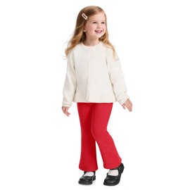 Witwot Toddler Girls Fleece Lined Pants Winter Warm Flare Leggings Cotton Baby Girl Clothes Red 3T