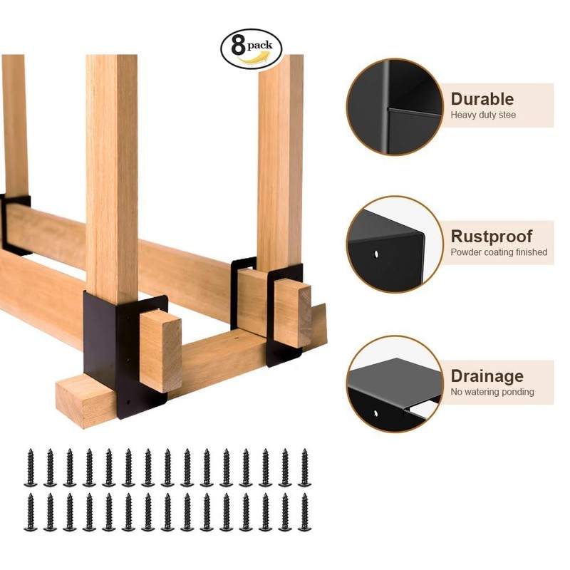 Acheterry 8 Pack Firewood Log Storage Rack Bracket Outdoor, Adjustable