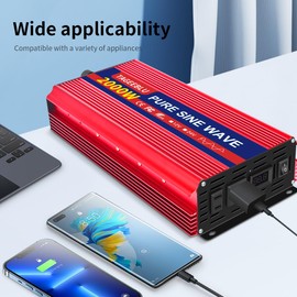 TAGEEBLU 2000 W（4000 Peak） Pure Sine Wave Power Inverter 12V DC to 110V AC Car Plug Adapter Converter with LCD Display and 2 AC Outlets Car Charger for Laptop Computer, Phone，Road Trip Camping
