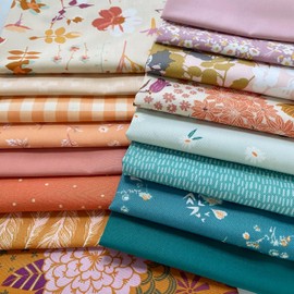 Colorful Personality Curated Bundle | Boho Quilt Fabrics | Sienna Green Peach Floral Quilt | Earthy Colors | Various AGF Prints and Solids (Half Yards)