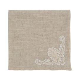 Fennco Styles Elegant Embroidered Floral Cloth Napkins 20" W x 20" L, Set of 4 - Natural Dinner Napkins for Banquets, Wedding, Special Events and Home Décor