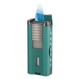 Visol Striker Butane Torch Triple Flame Refillable Gas Lighter, Built in Punch, Built in Poker, Built in Holder, Windproof Adjustable Flame Lighter (Shipped Without Butane) (Green)