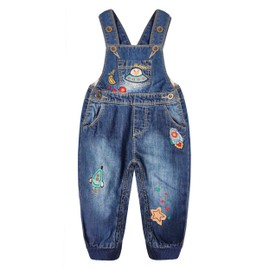 KIDSCOOL SPACE Baby Boys Easy Diaper Changing Snap Legs Rockets Embroidered Denim Overalls,Blue,9-12 Months