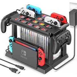 【Z】Switch Games Organizer Station with Controller Charger, Charging Dock for Switch & OLED Joycons, Switch Mounts, Brackets & Stands for Games, TV Dock, Pro Controller, Accessories Kit Storage - Color: White