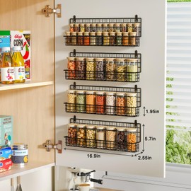 X-cosrack 4 Pack Spice Rack Wall Mount, Upgraded Connectable Seasoning Organizer for Space-Saving, Hanging Spice Storage for Cabinet/Pantry Door (Patent:USD909138S)