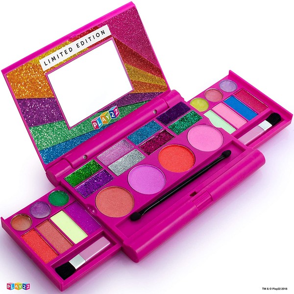 Kids Makeup Palette For Girl – Real Washable Kids Makeup - My First Princess Make Up Set Include 4 Blushes, 8 Eyeshadows, 6 Lip Glosses, 8 Glitter Glaze, Mirror, Brushes, Eyeshadow Wand - Best Gift