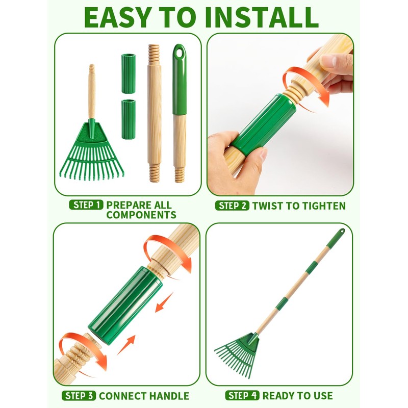 2 Pack Kids Adjustable Leaf Rake(25" to34) with 2 Pairs
