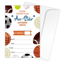 Zodvery All Star Birthday Party Invitations Cards - Sports Party Supplies for Kids, Boys or Girls - 20 Fill in Birthday Party Invitations and 20 Envelopes set/02