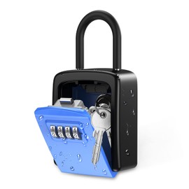 ORIA Key Lock Box, 4 Digit Combination Key Storage Lock Box, Key Safe Box with Removable Shackle, 5 Keys Storage Capacity Waterproof for Indoor Outdoor, Blue, 3.66 inch