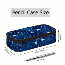 Xuwenz Blue Stars Pencil Case Organizer Shiny Bright Universe Light Christmas Stationery Box Makeup Box School Supply for Boy Girl Men Women