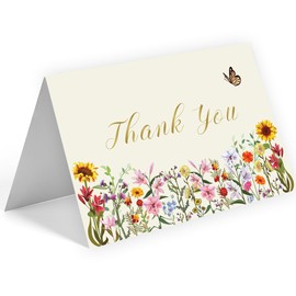 WowBefun 25 Pack 350GSM, Floral Thank You Cards, Thank You Cards with Envelopes, Thank You Notes, Small Thank You Cards, Bulk, Thank You Notes with Envelopes, Blank, Wildflower, Watercolor, Wedding