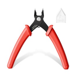 VCELINK Small Wire Cutter, Electrical Flush Cutting Plier 5 Inch for Cable tie/Crafting/Jewelry Making/3D Printer/Model, Durable Mini Wire Nippers with Labor Saving Design, Red, 1 Pack