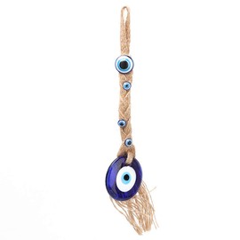 Turkish Glass Amulet, Evil Eye Wall Hanging Ornament Decorated with 4 Mini Size Blue Glass Evil Eyes Wall Decor Amulet Lucky Ornament Protection for Home Pendant Decoration