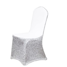iEventStar Stretch Spandex Glitter Shiny Metallic Dining Chair Cover for Wedding Banquet Party (Glitter Silver)