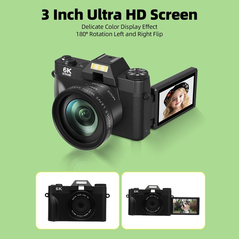 Dpofirs 6K Digital Camera for Photography, Vintage 75MP Vlogging Camera