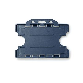 ALG ID Cards® Dark Blue Double Sided/Dual Sided Rigid Dark Blue ID Identity Card Pass Badge Holder for Neck Lanyard (Landscape/Horizontal) - Made in Britain from Recycled Plastic