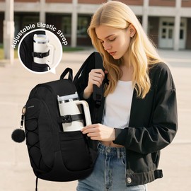 LOVEVOOK Laptop Backpack for Women with Pouch Pocket for Large Capacity Cup,18 Inch Professional Work Computer Laptop Bag College Teacher Backpack Purse,Lightweight Travel Hiking Overnight Bag,Black