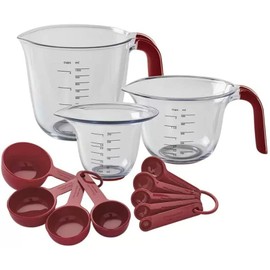 KitchenAid 12 Piece Measuring Set Cups Spoons Set Red and Clear NEW