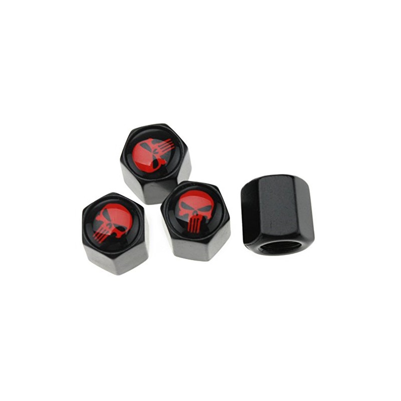 Set of 4 valve caps car red skull cover with