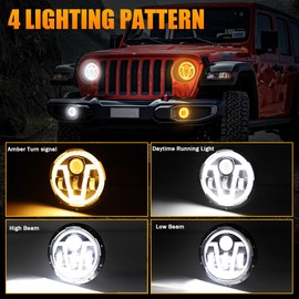 7 INCH Headlight+ 4 INCH Fog Lights Fit For 2001-2016 Freightliner Coronado,DOT Headlights with Amber Turn Signals&White DRL,800% Brightness 6000K White Hi/Low Sealed Beam,Pack of 4