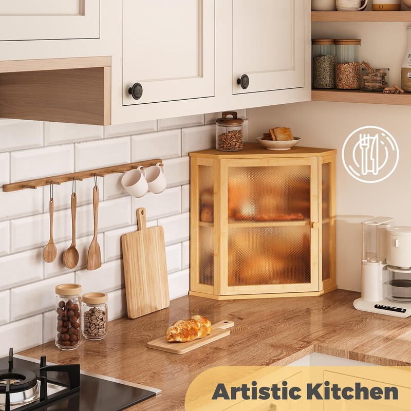 Furshus Corner Bread Box for Kitchen Countertop,Bread Storage for Homemade