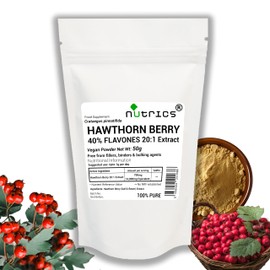 Nutrics® 50g Hawthorn Berry 20:1 Extract Powder - 40% FLAVONES - 100% Pure - Free from fillers, Binders & Bulking Agents (50g)