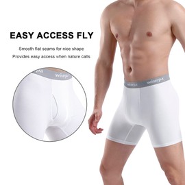 wirarpa Men's Cotton Boxer Briefs Underwear White Open Fly Tag Free Anti-Chafing Comfy Short Leg Underpants 4 Pack Large