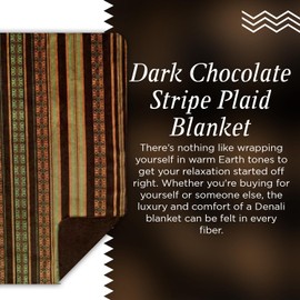 Denali Ultimate Comfort Plaid Throw Blanket - Lightweight Microplush Technology - American-Made Full-Size Fleece Bedding Cover - Hand-Stitched, Washable, & Dryable - Dark Chocolate Stripes (60"x72")