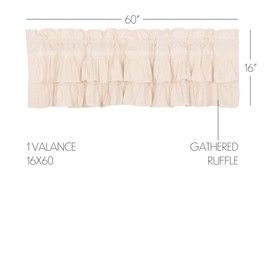 VHC Brands Simple Life Flax Natural Country Farmhouse Kitchen Window Curtain Ruffled Valance 16x60