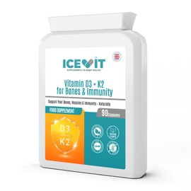 High Strength Vitamin D3 + K2 Supplement - D3 3000 IU (75µg) and Vitamin K2 100µg MK-7 – 90 Capsules – Bone, Muscle & Immune Support – Non-GMO, Gluten Free, GMP Quality, Made in UK