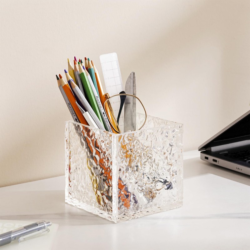 Sepaitila Remote Control Holder, Acrylic Desk Organizer Stone Texture TV