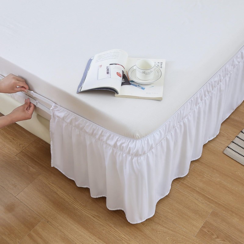 MEILA Wrap Around Bed Skirt Three Fabric Sides Elastic Dust