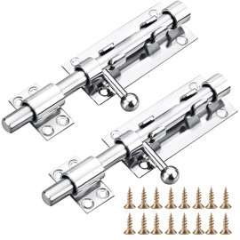 Lockable Door Bolt with Padlock Hole, V2A Stainless Steel Sliding Latch, 160 mm (6 Inch), Silver Bolt Bolt, Solid Bolt Lock, Gate Latch, Push Bolt with 16 x Screws