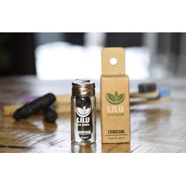 Lilu Organic Vegan Bamboo Charcoal Dental Floss in Reusable Glass Bottle Lilu