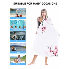 PANJINEXT Beach Towel Extra Large, Retro Cherry Blossoms Modern Art Absorbent Beach Blanket for Pool Outdoor Travel 31"x63", Lightweight Compact and Foldable