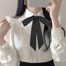 Mantieqingway Bow Ties for Women/Girls, Self-tie Folding Bowties Accessory for School Uniforms Cosplay Wedding Party (White Polka Dots)