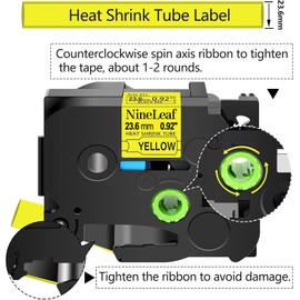 NineLeaf 4PK Compatible for ptouch HSe-651 HSe651 HS-651 HS651 23.6mm 0.92 Black on Yellow Heat Shrink Tubes for PT-P900 PT-P900W PT-P950NW PT-D800W Label Maker Tapes